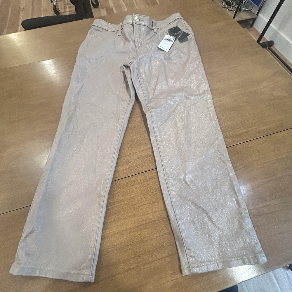 Lauren Ralph Lauren Jeans Womens 4 Gold Glitter Mid Rise Straight Stretch Crop